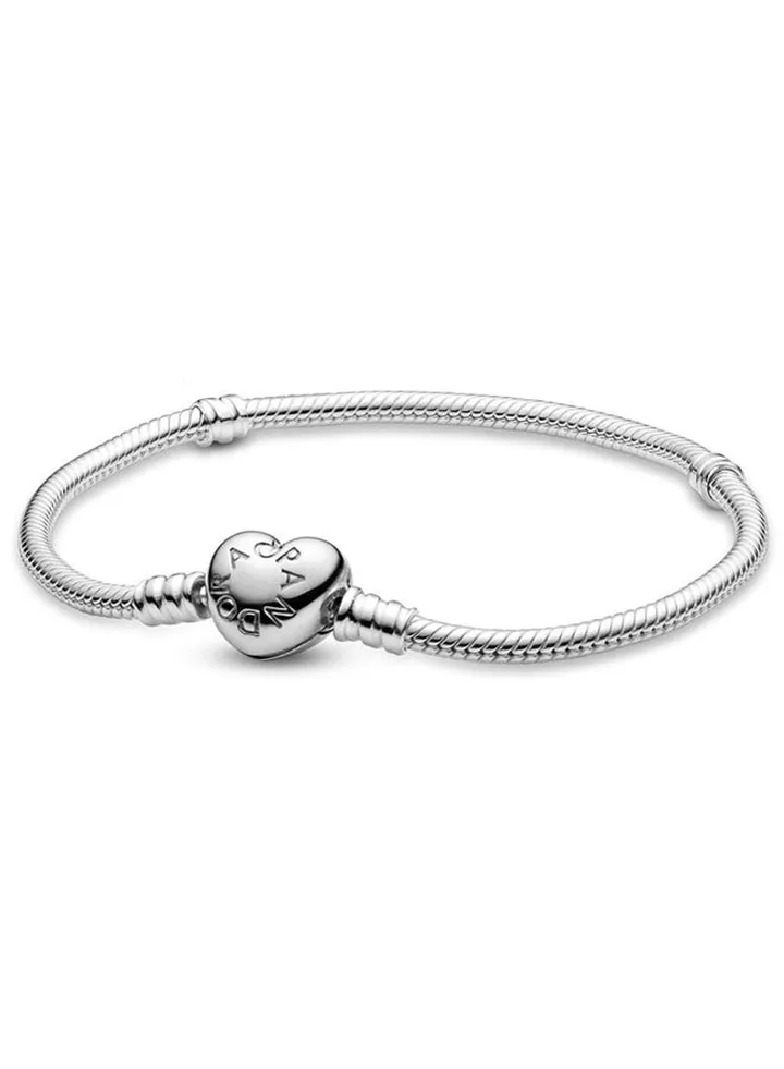 Pandora Jewelry Moment Women's Heart Buckle Snake Chain Charm 925 Silver Bracelet 590719