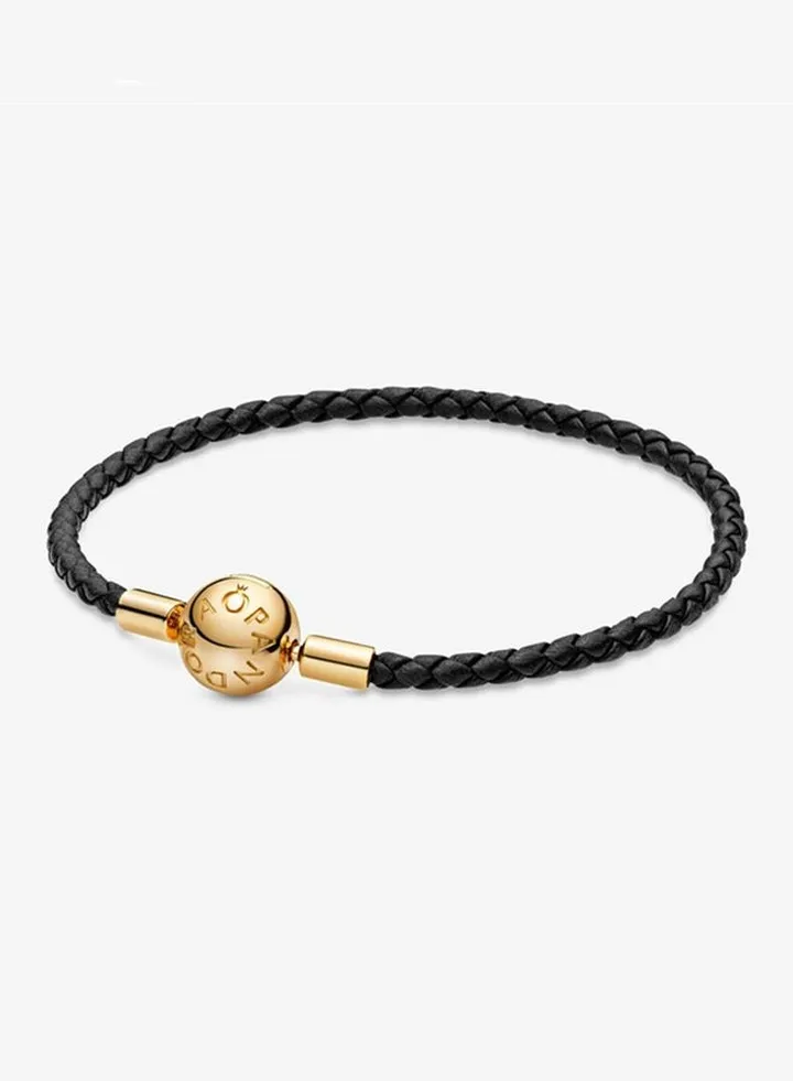 Pandora Moments Women's Classic Versatile blackLeather Woven Bracelet 568777C01
