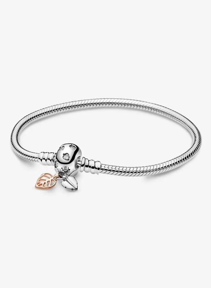 Pandora Moments collection women's 925 silver bracelet with leaf decoration chain buckle 588333CZ