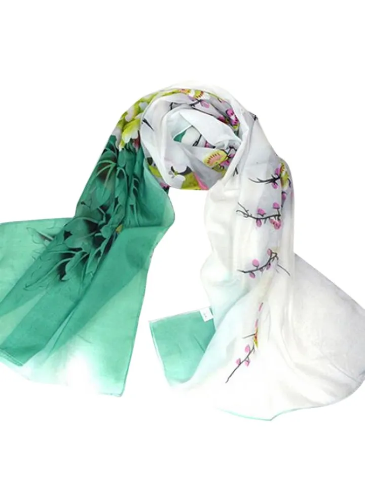 Flower Printed Scarf White/Blue/Black