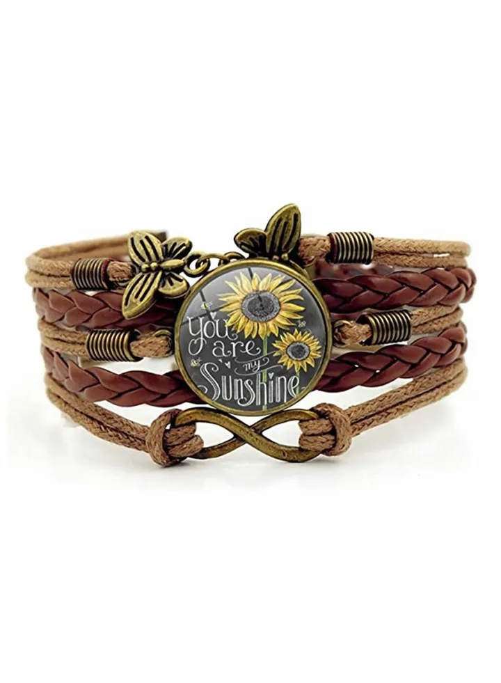 Sunflower Gifts Sunflower Leather Bracelet for Women Teen Girls You are My Sunshine Bracelets for Wife Daughter Mom Birthday Mother's Day Gifts