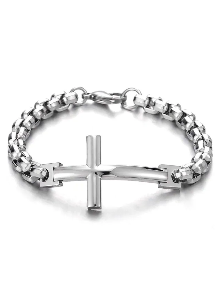 Stainless Steel Cross Bracelet for Mens Womens - Polished