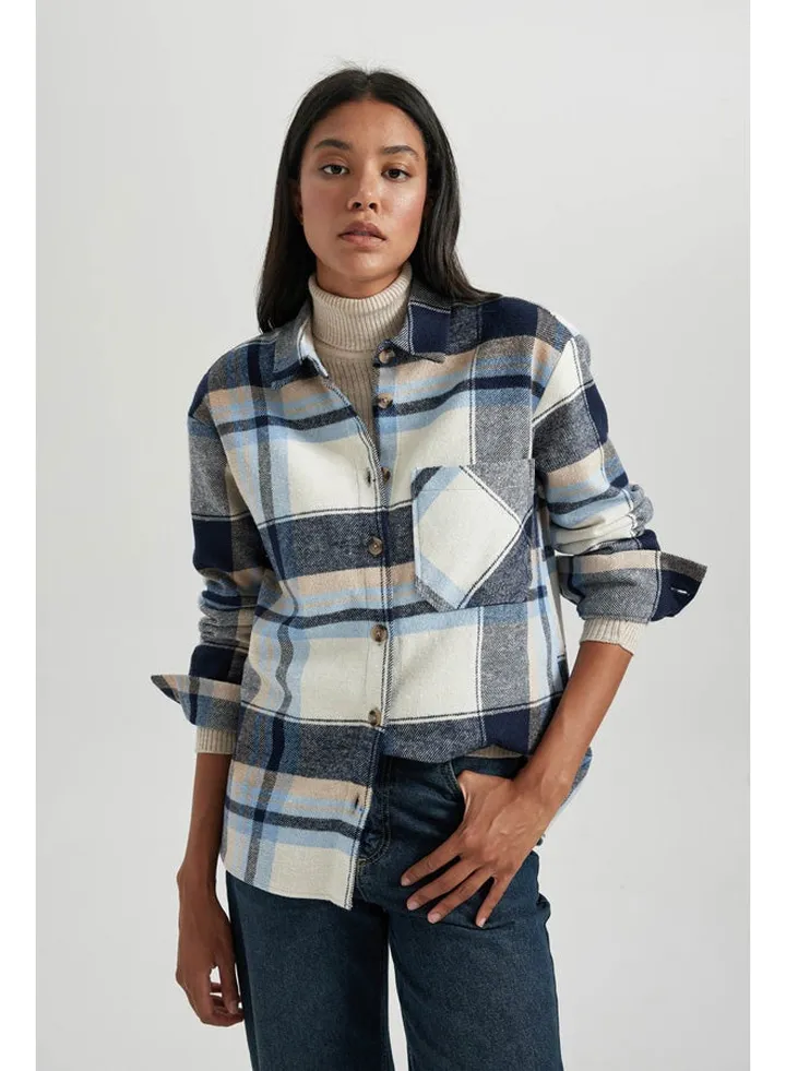 Woman Shacket Woven Long Sleeve Shirt