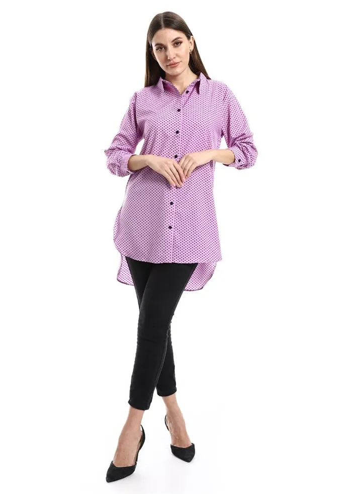 High Low Lavendar & Black Polka Dots Shirt_Lavendar