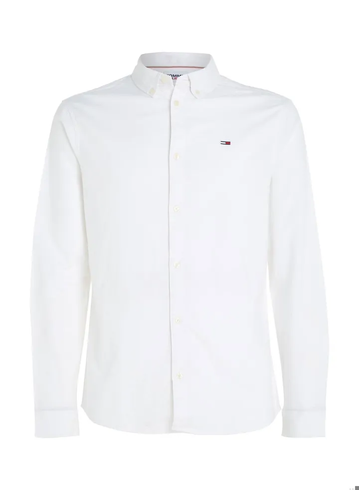 Men's Stretch Oxford Cotton Slim Fit Casual Shirt, White
