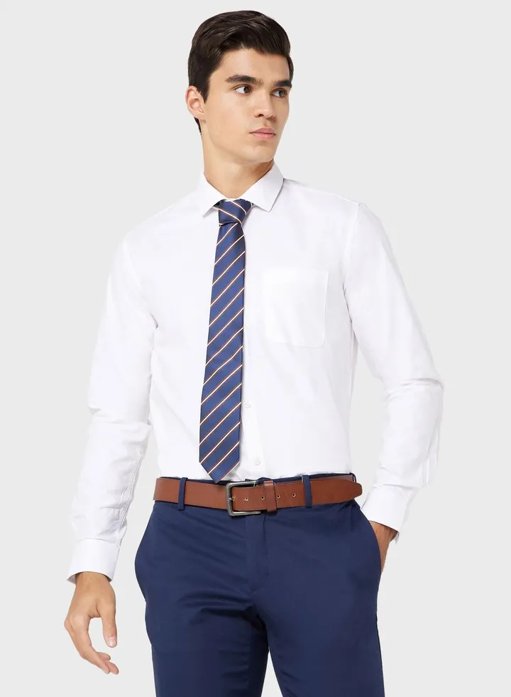 Pure Cotton Formal Shirt With Full Sleeve & Semi Cutaway Collar