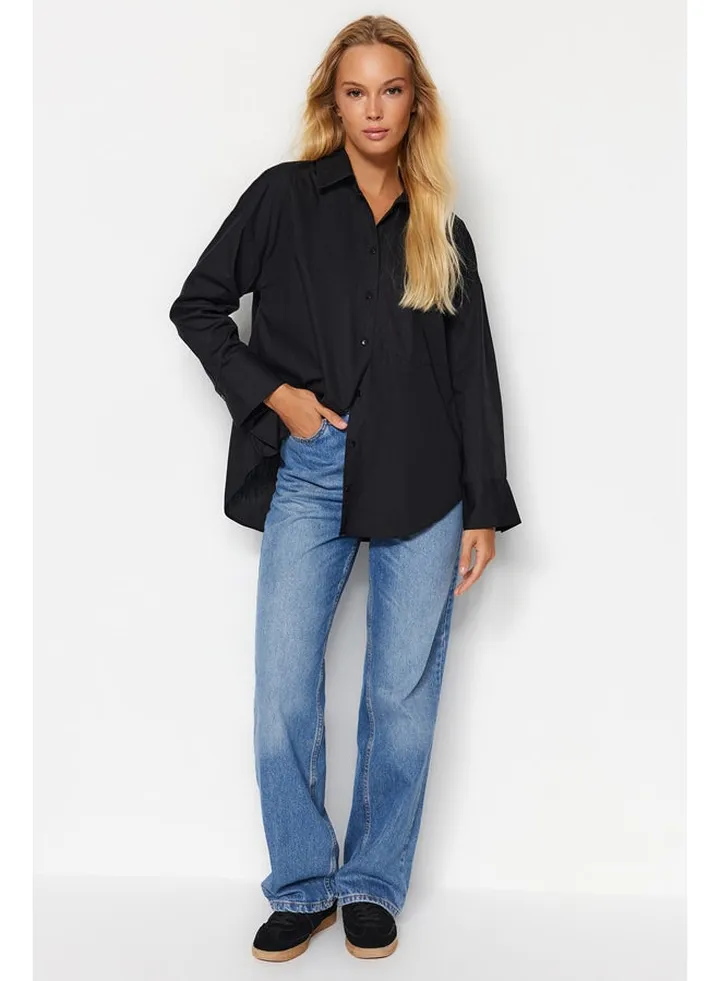 Black Poplin Oversize Woven Shirt TWOAW24GO00209
