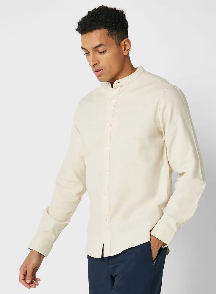 Grandad Collar Linen Shirt