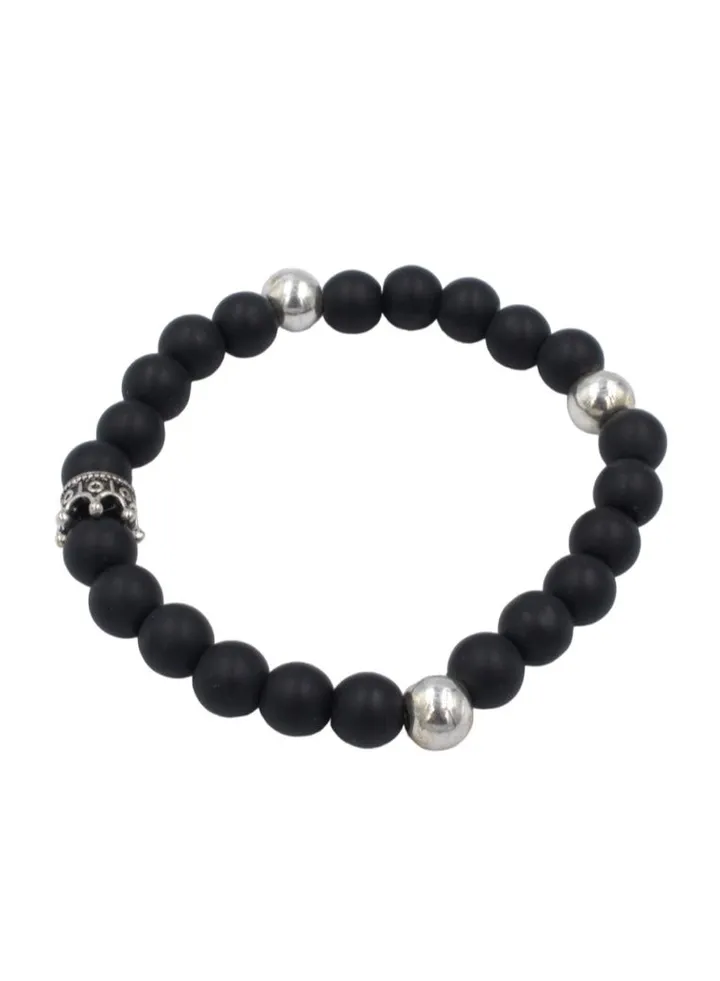 Fashion Stone Queen Sign Bracelet- Black/Silver