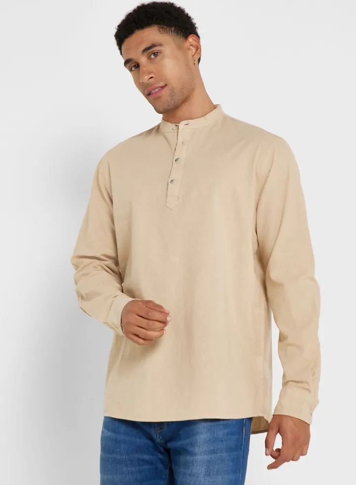 Grandad Collar Linen Shirt