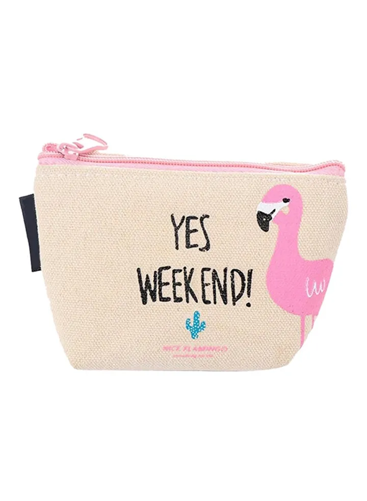 Flamingo Detailed Coin Purse Beige/Pink/Black