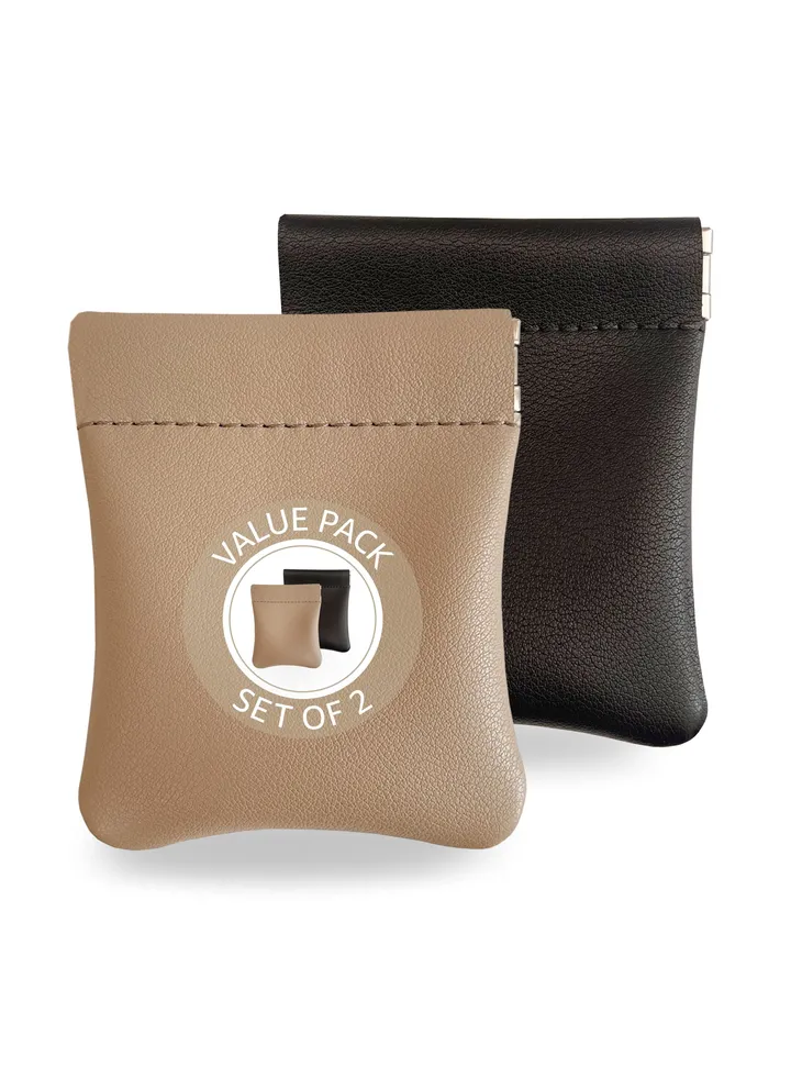 Leather Coin Holder Pouch (Black and Tan)