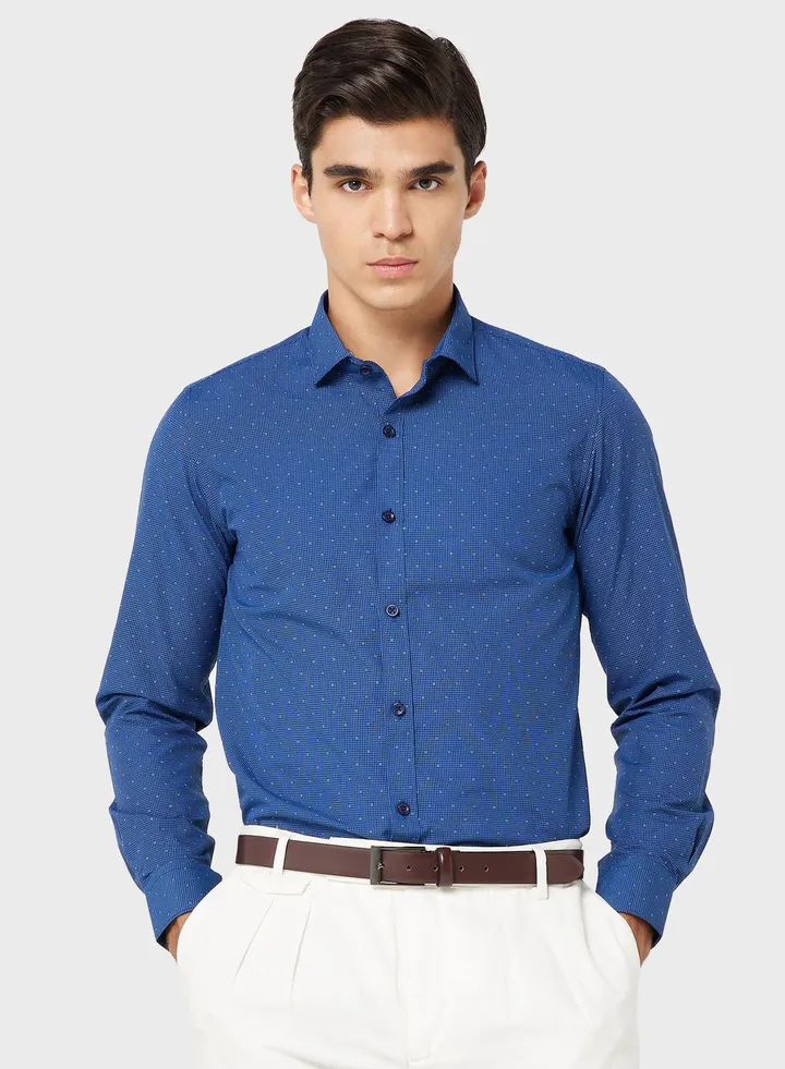 Men Easy Care Teal Blue Checked Sustainable Formal Shirt