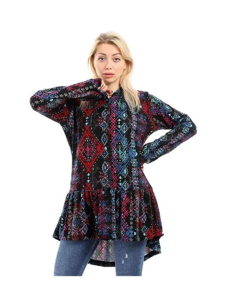 Casual Printed Long Sleeve Blouse Red & Black