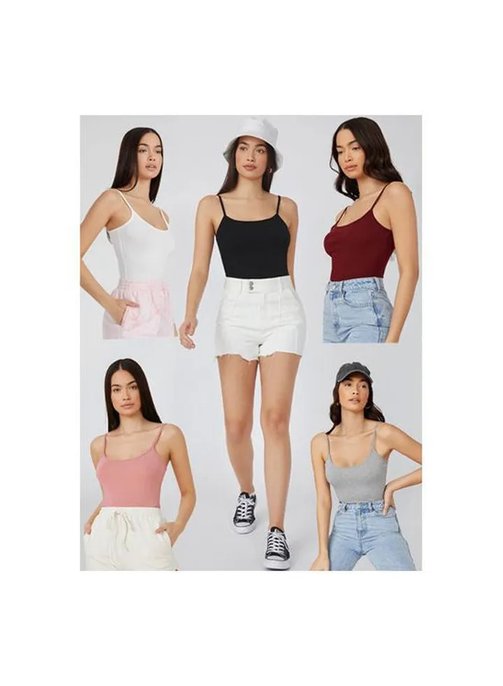 Bundle Of (5) Spaghetti Sleeves Plain Tank Tops. Multicolour