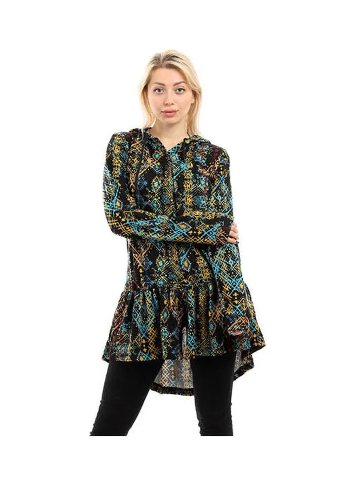 Casual Printed Long Sleeve Blouse Dark Yellow & Black