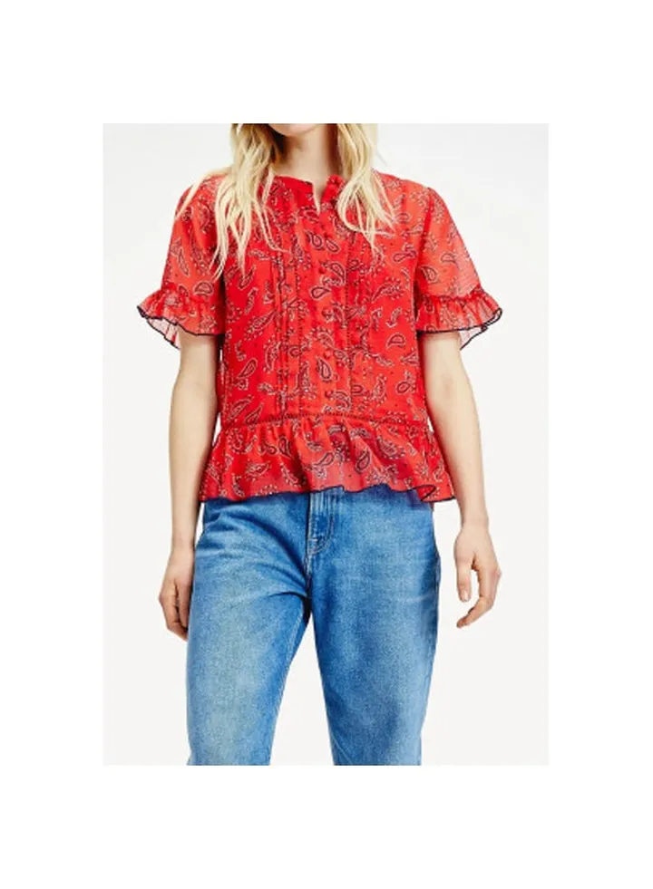 Paisley Frill Detail Blouse Paisley Print/Deep Crimson