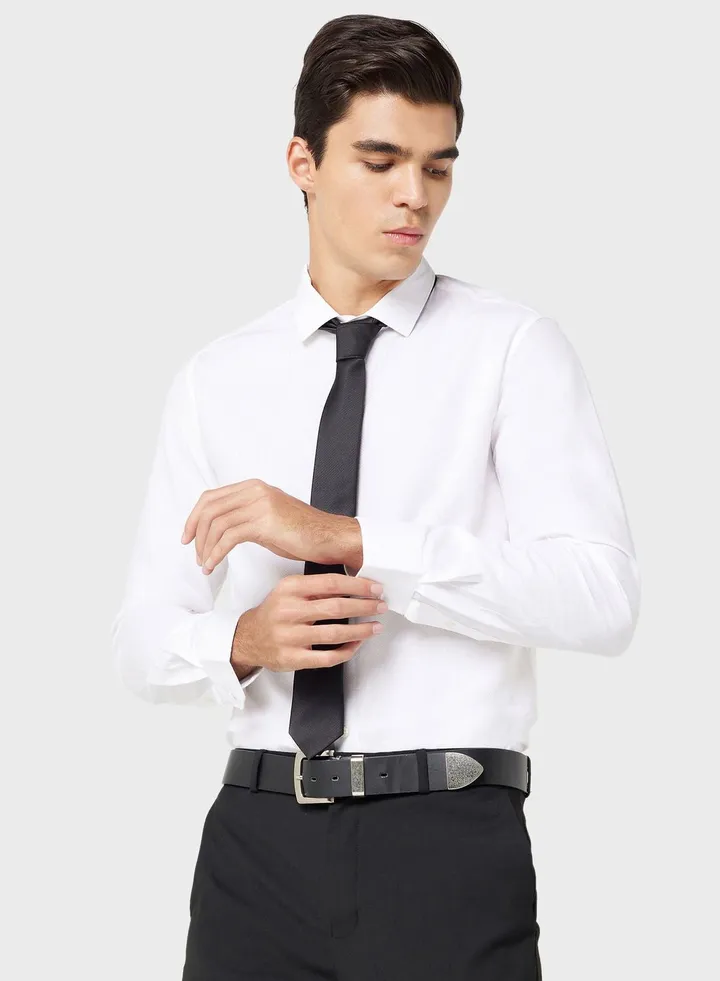 Pure Cotton Formal Shirt With Full Sleeve & Semi Cutaway Collar