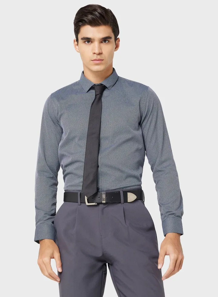 Men Pure Cotton Slim Fit Micro Checks Formal Shirt