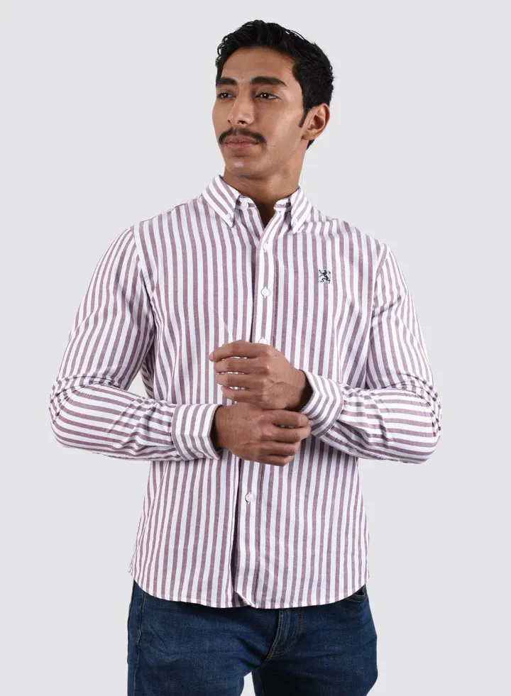 Men's Lion Oxford Shirt - Red White Stripe