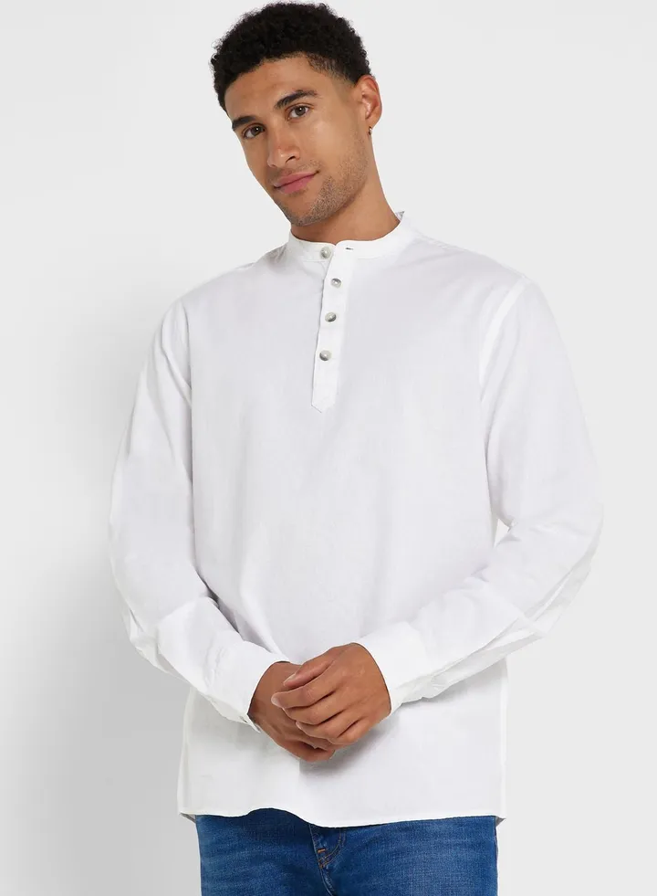Grandad Collar Linen Shirt