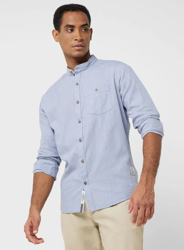 Thomas Scott Classic Slim Fit Mandarin Collar Cotton Casual Shirt