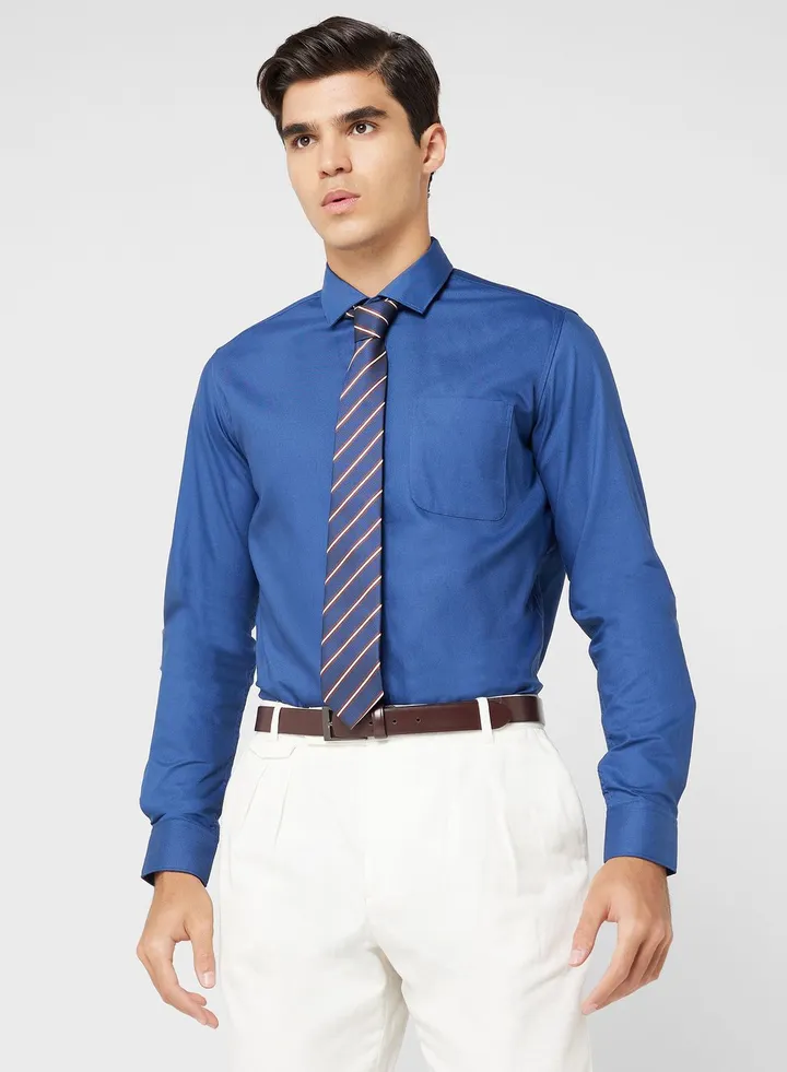 Pure Cotton Formal Shirt With Full Sleeve & Semi Cutaway Collar