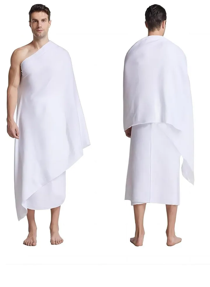 MahMir® Ihram Towel - 2-Piece Islamic Men's Towel - Soft Ihram Ahram Ehram Towel - Absorbent Ritual Towel - Hygienic Pilgrimage Towel - Comfortable Hajj Towels - Lightweight Umrah Essentials – White