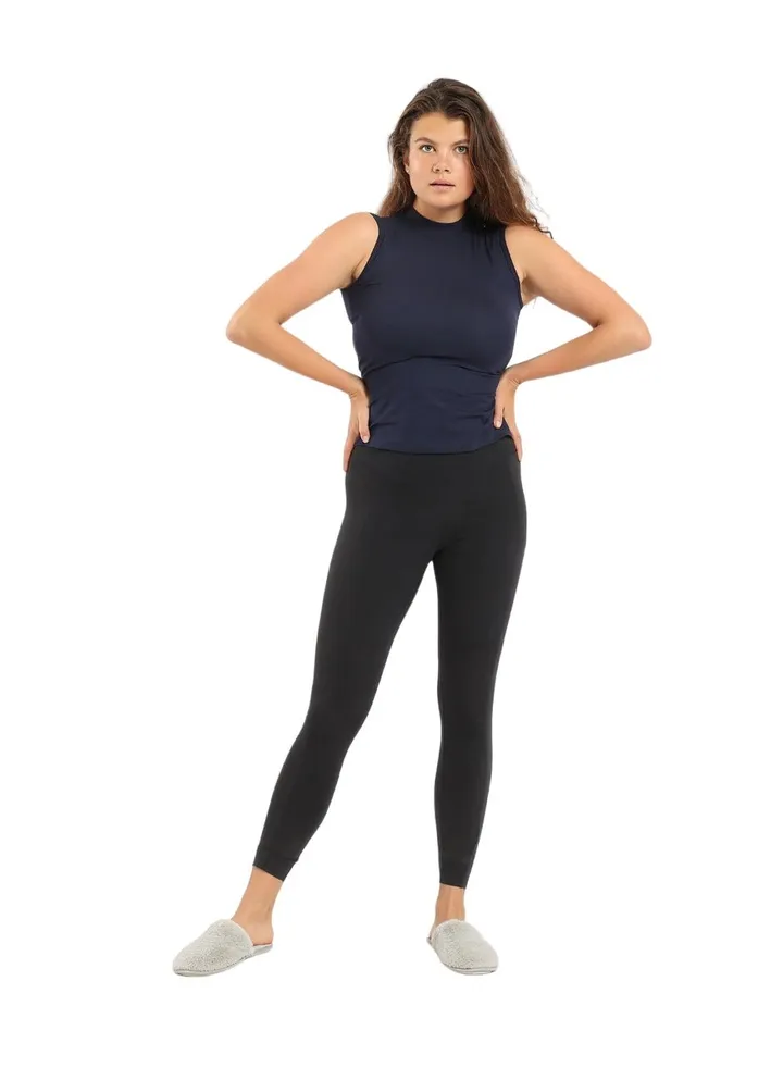 Women's Basic Shirt, high neck, Sleeveless-Navy Blue