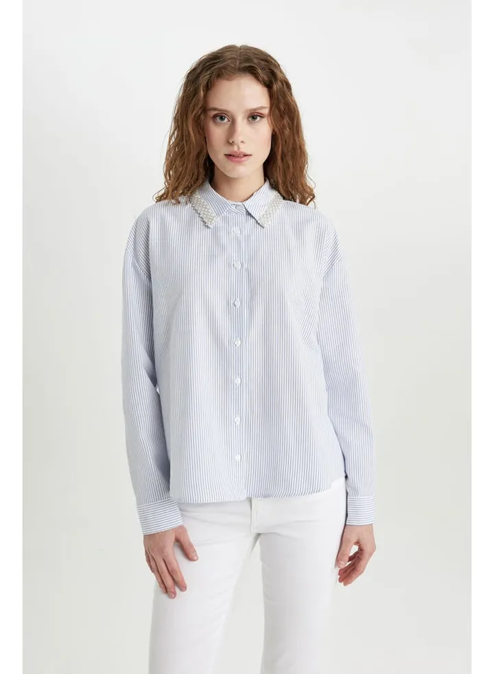 Woman Oversize Fit Woven Long Sleeve Shirt
