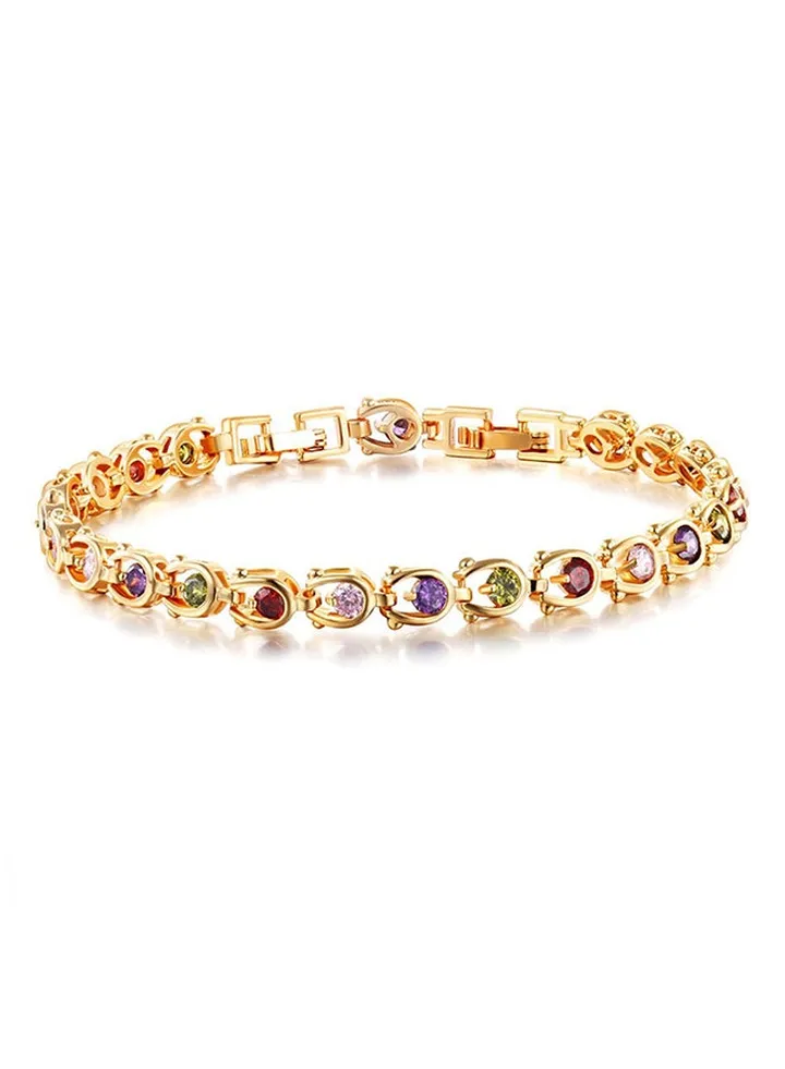 18 Karat Multi Gemstone And Diamond Tennis Bracelet