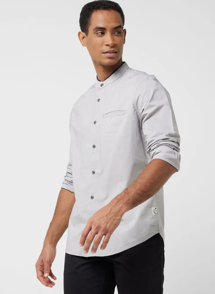 Thomas Scott Band Collar Classic Slim Fit Cotton Casual Shirt