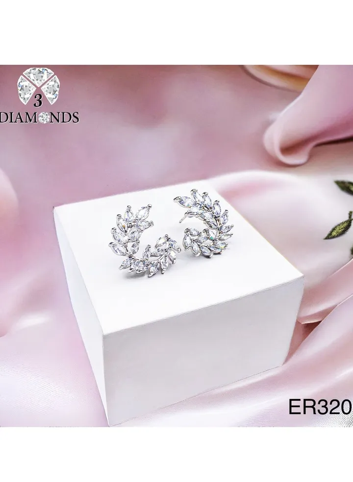 Platinum And Rhodium Plated Earrings With Zircon Stones-elegant Design
