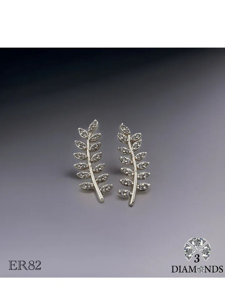 3diamond Platinum Plated Earring For Women Cubic Zircon Stone
