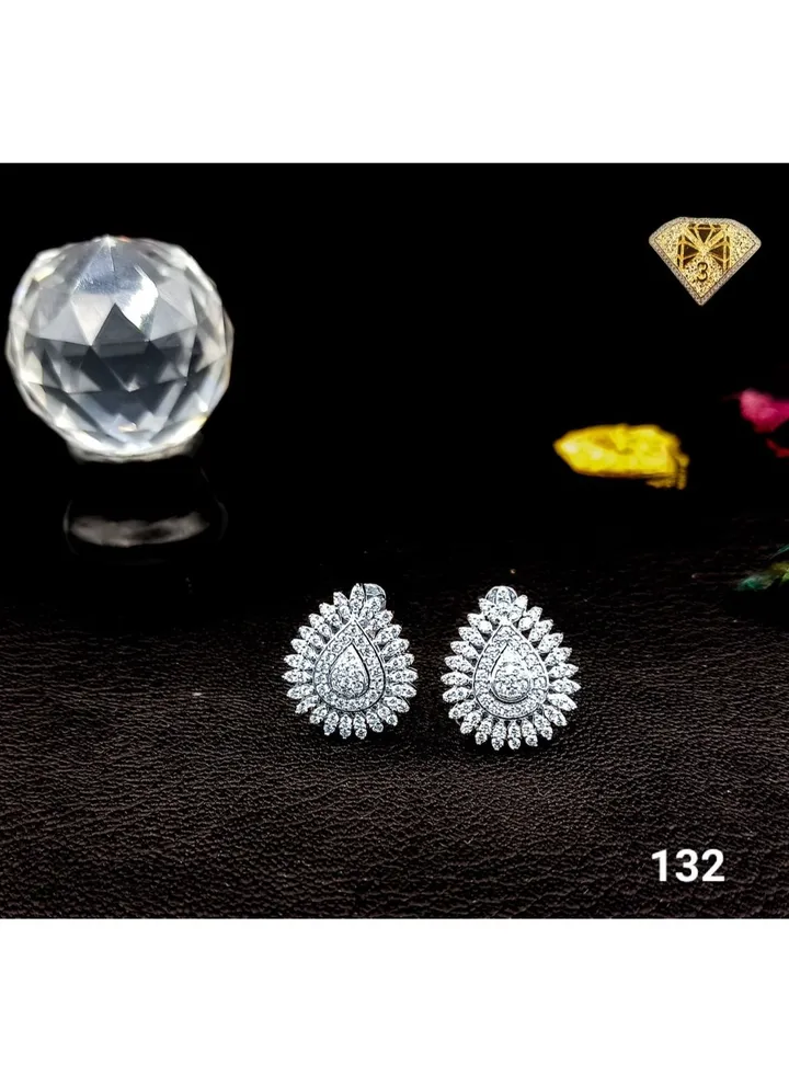 3diamond Platinum Plated Earring For Women Cubic Zircon Stone