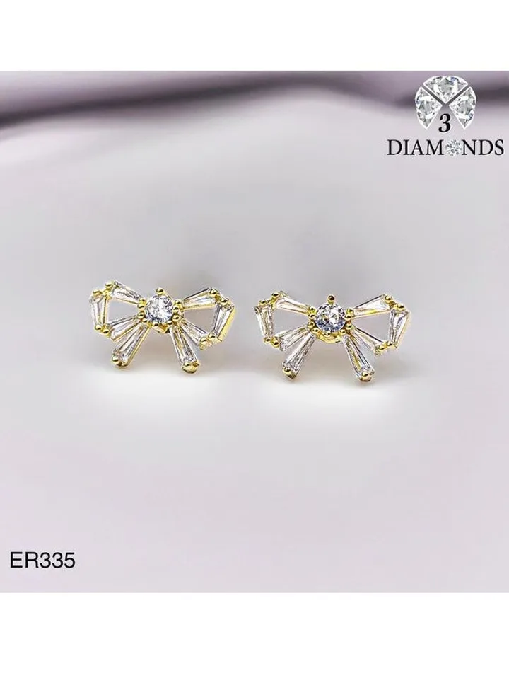 A Bow Shape Gold Plated Earring With Zircon Lobes-high Quality