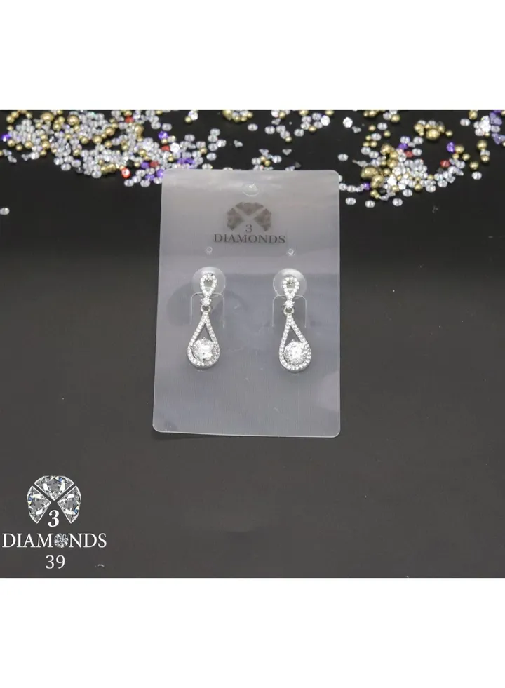 3diamond Platinum Plated Earring For Women Cubic Zircon Stone