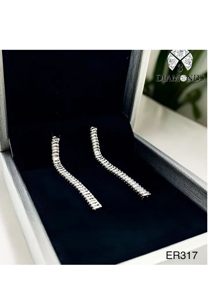 Platinum And Rhodium Plated Earrings With Zircon Stones-elegant Design