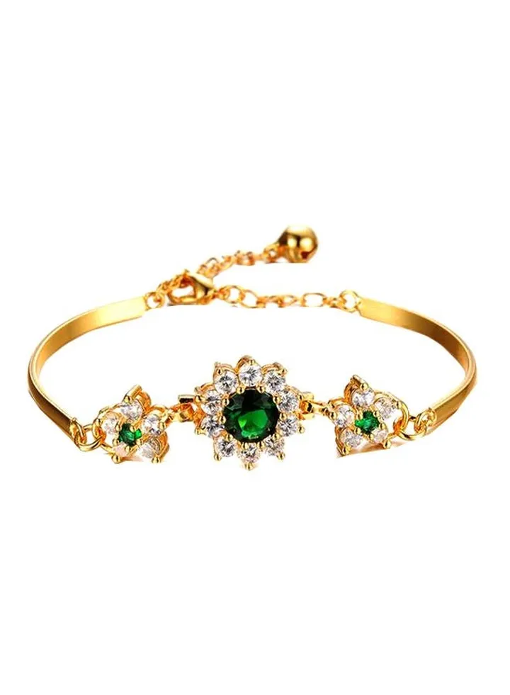 18 Karat Gold Plated Rhinestone Studded Alloy Bracelet