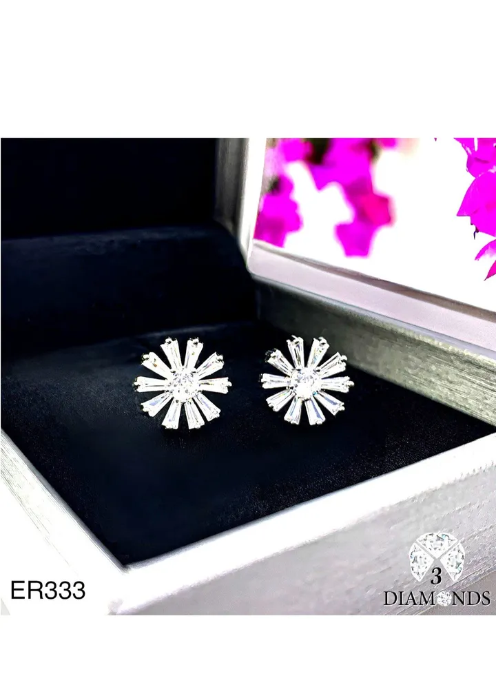 Platinum And Rhodium Plated Earrings With Zircon Stones-elegant Design