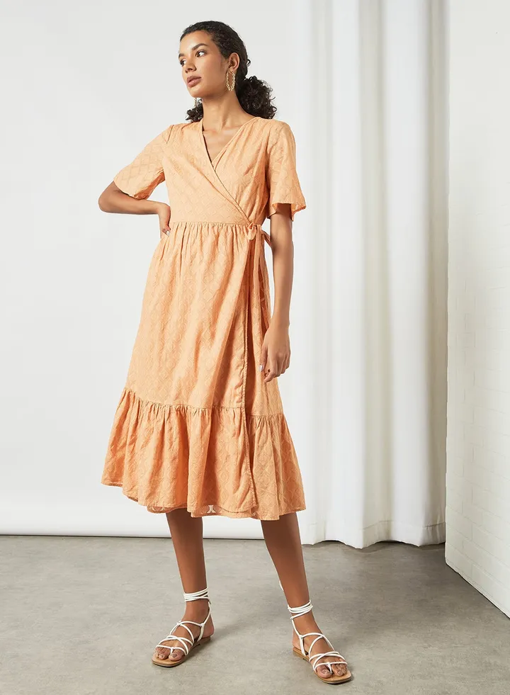 Floral Print Wrap Dress Orange