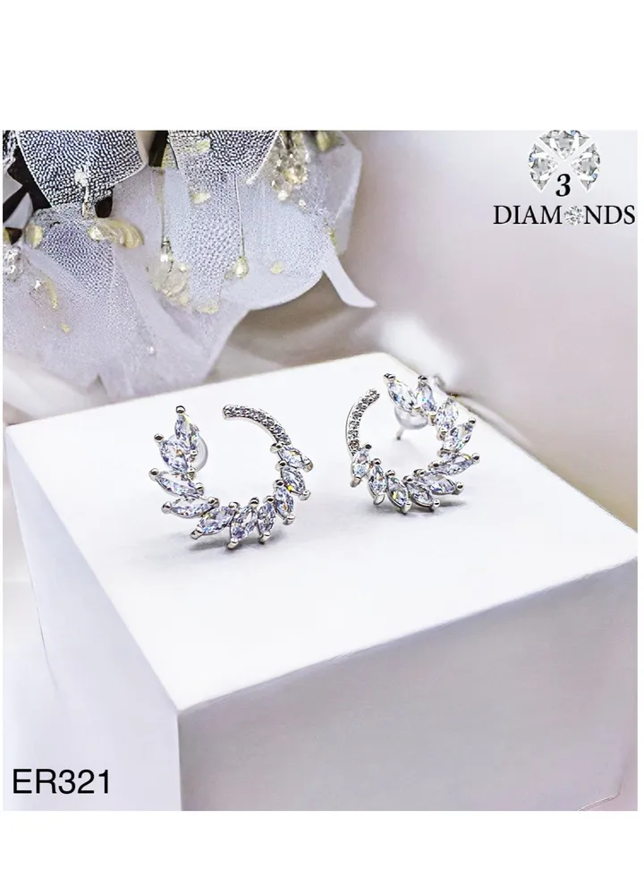 Platinum And Rhodium Plated Earrings With Zircon Stones-elegant Design