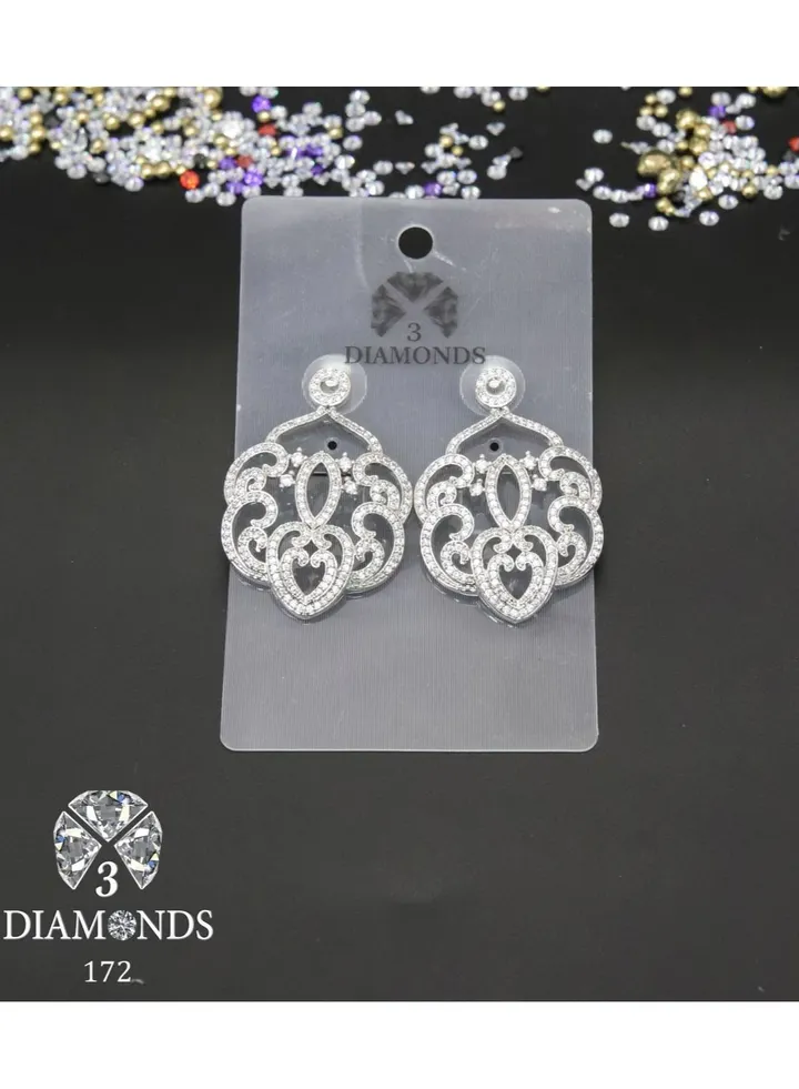 3diamond Platinum Plated Earring For Women Cubic Zircon Stone