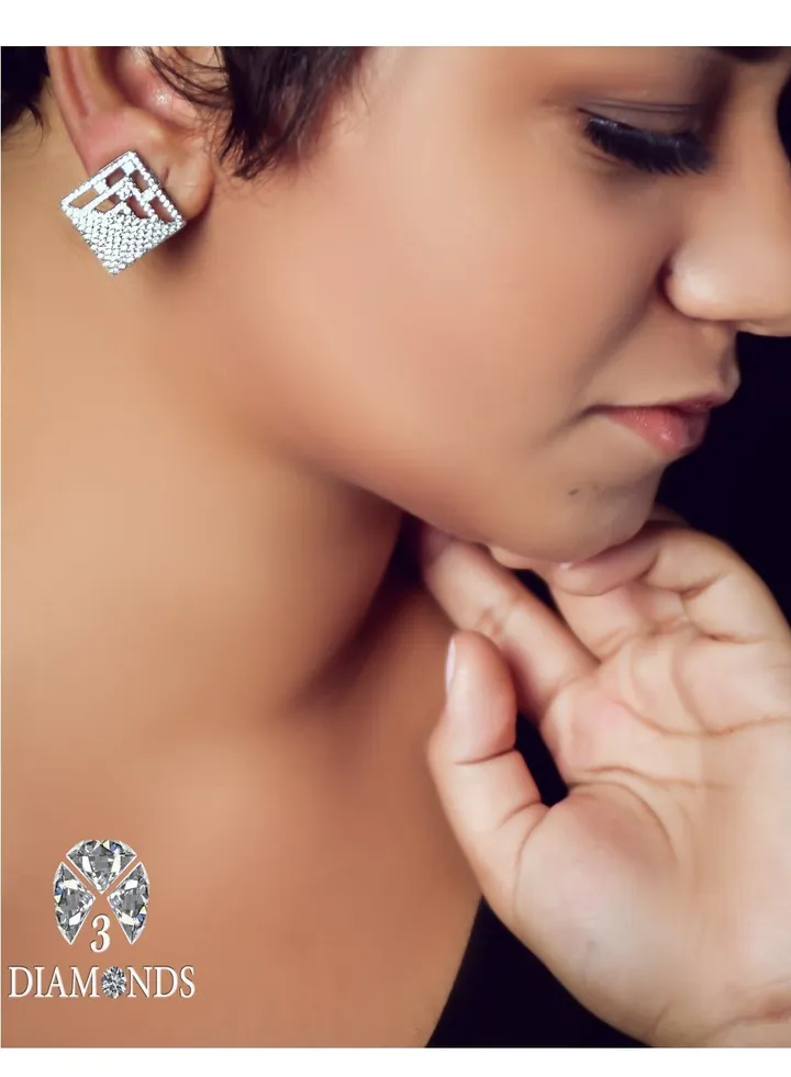 3diamond Platinum Plated Earring For Women Cubic Zircon Stone