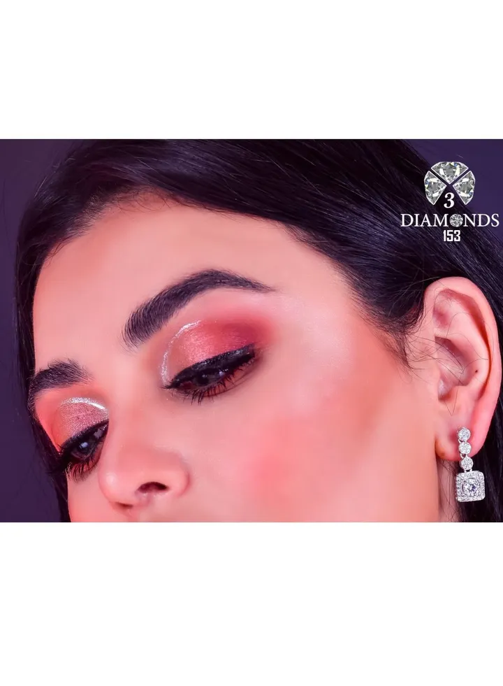 3diamond Platinum Plated Earring For Women Cubic Zircon Stone