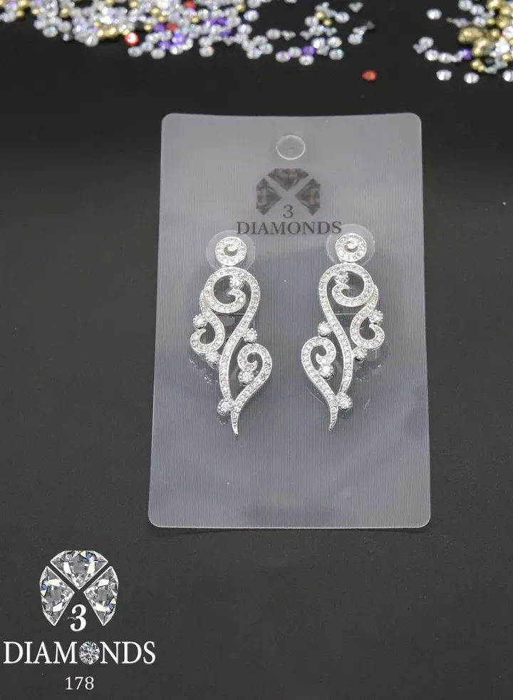 3diamond Platinum Plated Earring For Women Cubic Zircon Stone