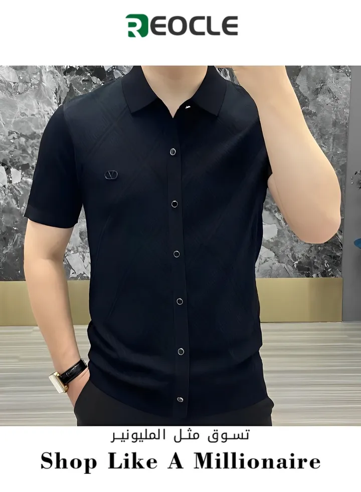 Men's Short Sleeve Dress Shirts Wrinkle Free Solid Casual Button Down Shirts Regular Fit Poplin Solid Light Luxury Fashion Lapel Short-sleeved