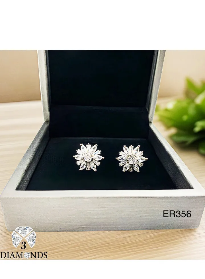 Platinum And Rhodium Plated Earrings With Zircon Stones-elegant Design