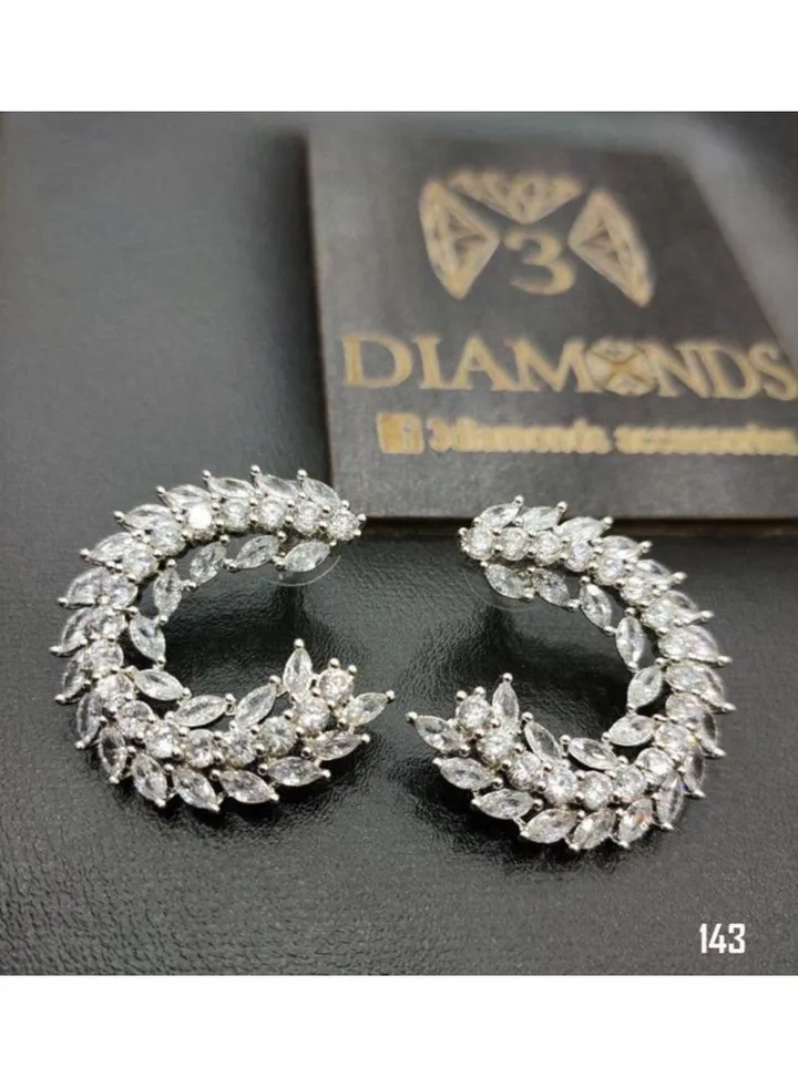 3diamond Platinum Plated Earring For Women Cubic Zircon Stone