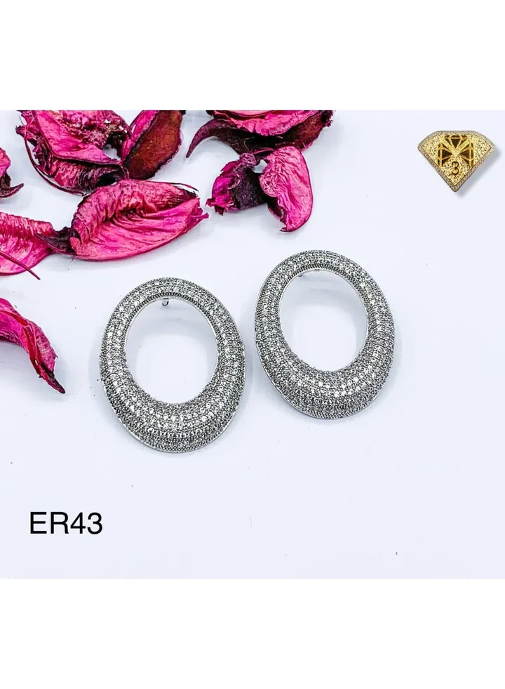 3diamond Platinum Plated Earring For Women Cubic Zircon Stone